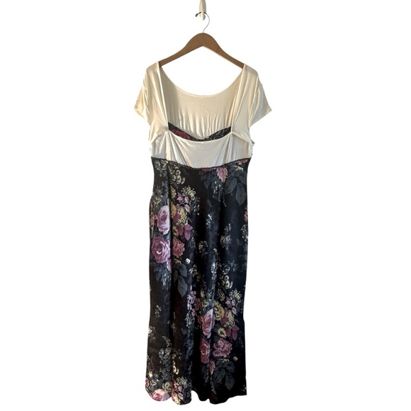 Anthropologie Twofer Slip Midi Dress Size Medium Black Floral Side Zipper - Picture 6 of 15